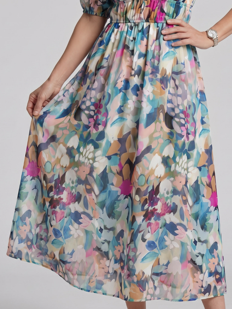 Candlia | Puff Sleeve V-Neck Abstract Print Mini Dress