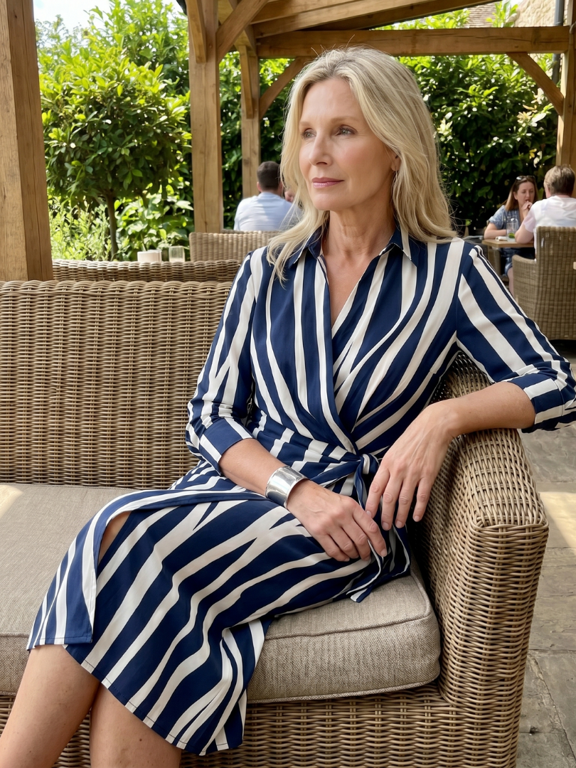 Leya | Long Sleeve Collared Wrap Striped Mini Dress