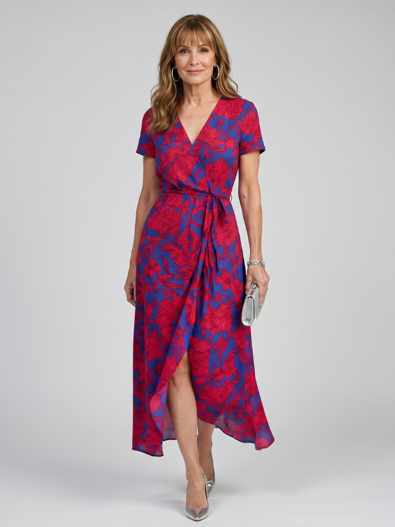 Priya | Short Sleeve Floral Wrap Mini Dress