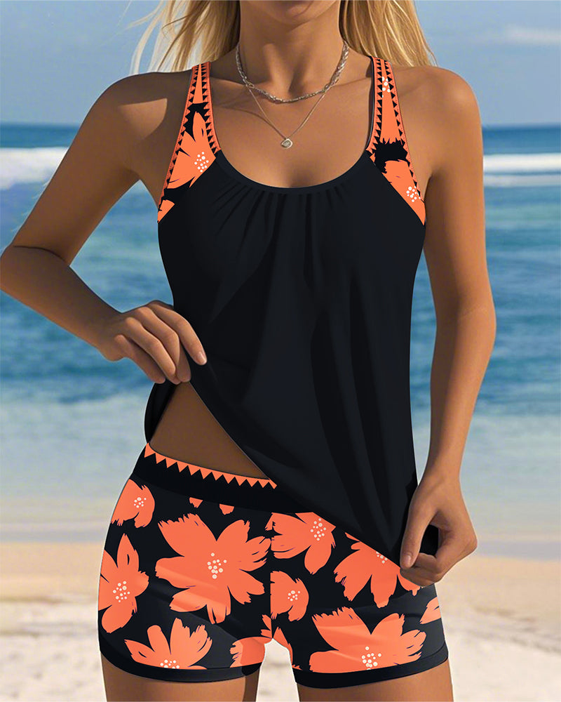 Emma | Floral Print U-Neck Tankini