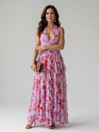 Nori | Halterneck Ruched Bodice Floral Maxi Dress