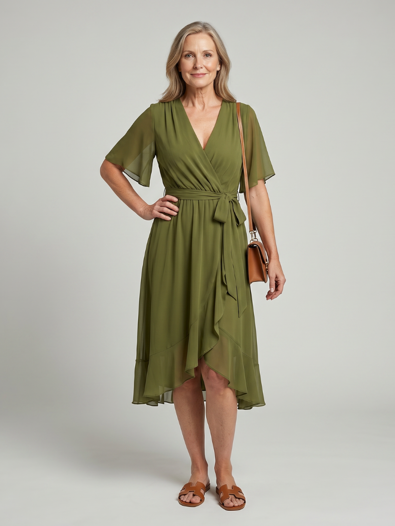 Keziah | Short Sleeve Wrap Soft Flowing Hem Mini Dress