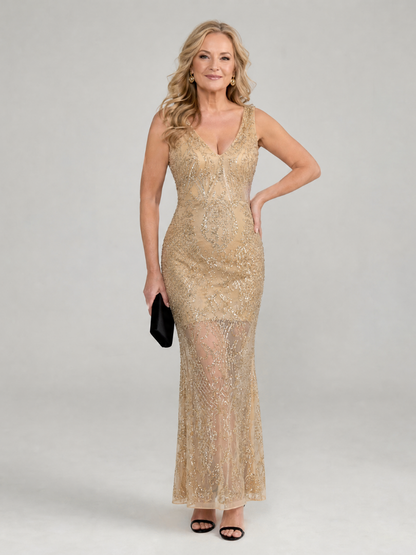 Sirea | Sequin Sleeveless Sheer Panel Mini Dress