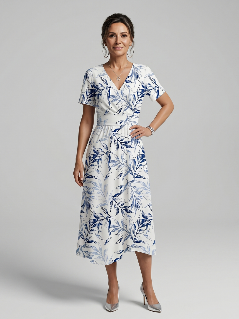 Kael | V-Neck Soft Botanical Print Mini Dress