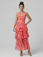 Gala | Deep V-Neck Sleeveless Painterly Print Mini Dress