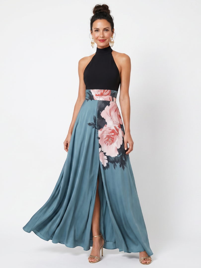 Olympas | Halterneck Floral Skirt Maxi Dress