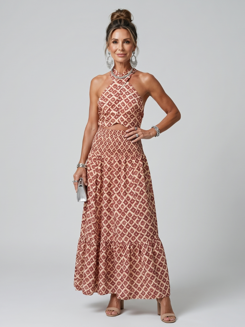 Amira | Crossover Halterneck Geometric Cutout Mini Dress