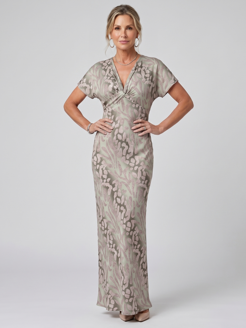 Astra | Short Sleeve Abstract Print Maxi Dress