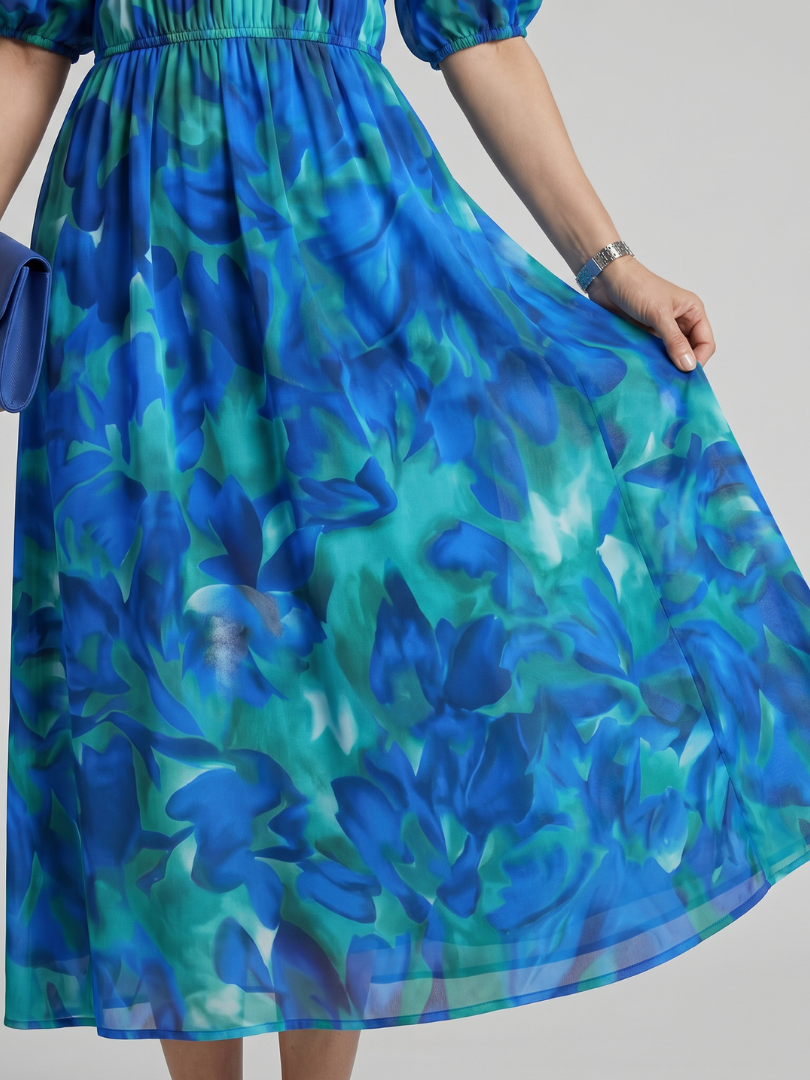 Candlia | Puff Sleeve V-Neck Abstract Print Mini Dress
