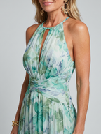 Portia | Pleated Halterneck Soft Floral Mini Dress