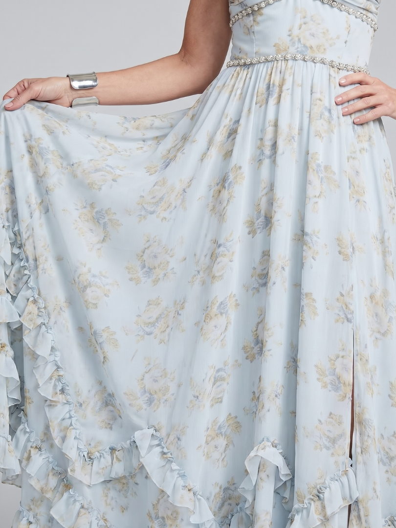 Alessia | Halterneck Floral Beaded Strap Maxi Dress
