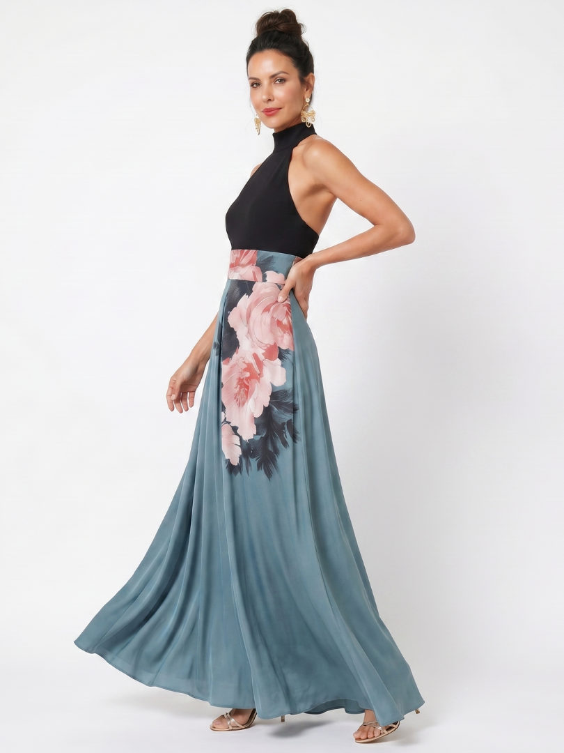 Olympas | Halterneck Floral Skirt Maxi Dress