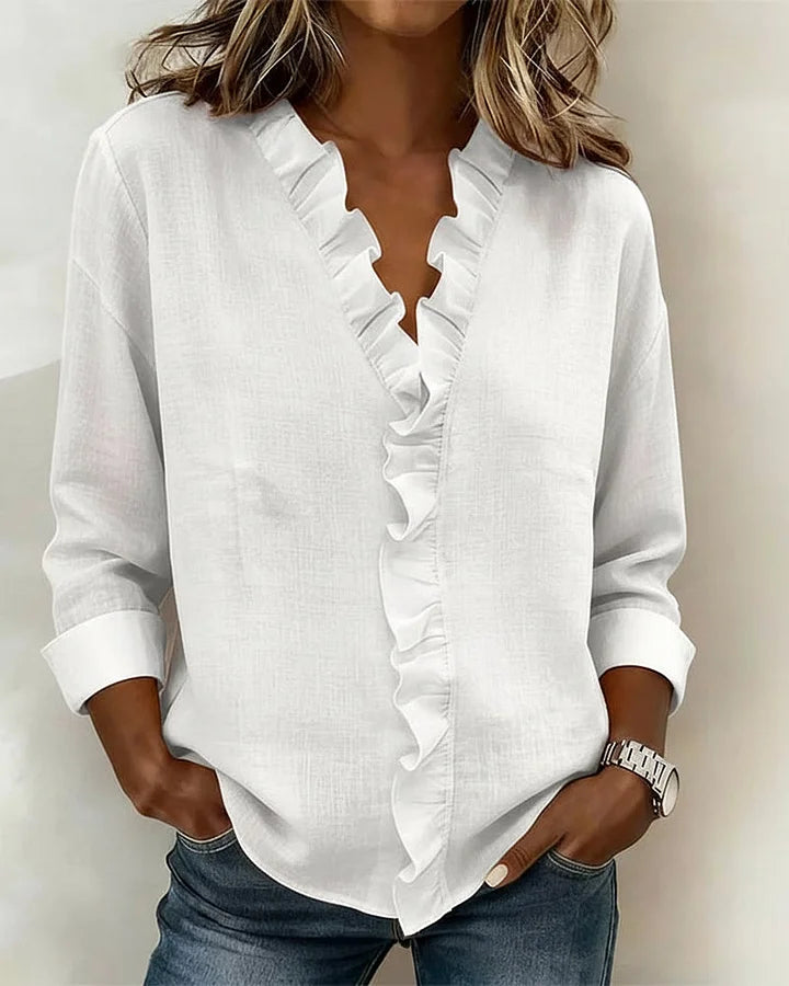 Susan | Ruffle V-Neck Long Sleeve Blouse