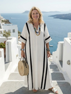Elvienne | Short Sleeve Colour-Block Striped Maxi Dress