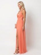 Tia | Deep V-Neck Strappy Pleated Maxi Dress