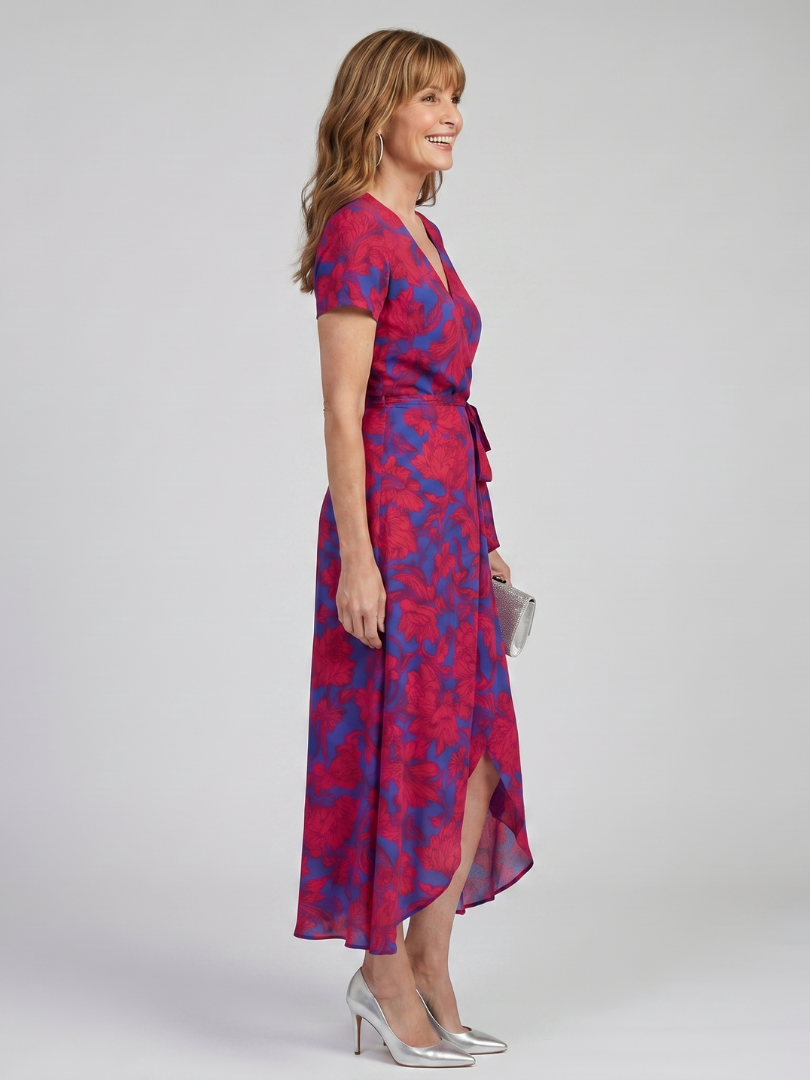 Priya | Short Sleeve Floral Wrap Mini Dress