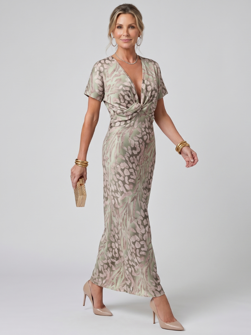 Astra | Short Sleeve Abstract Print Maxi Dress