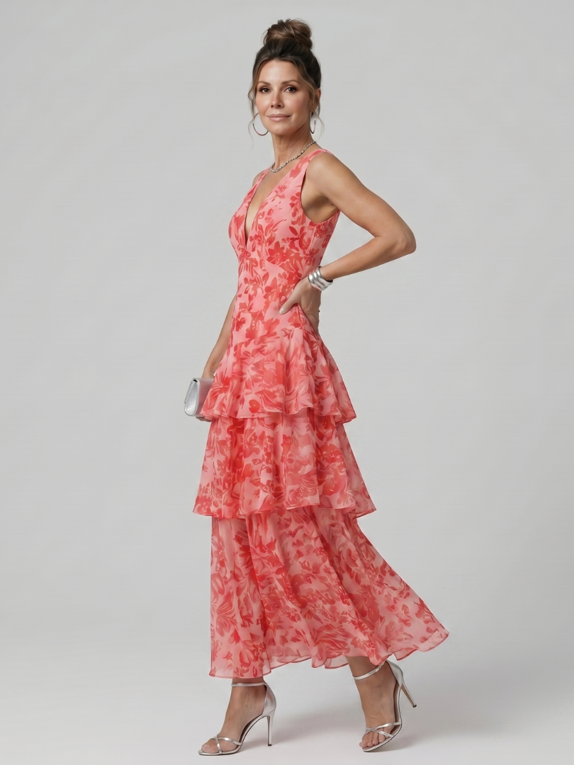 Gala | Deep V-Neck Sleeveless Painterly Print Mini Dress