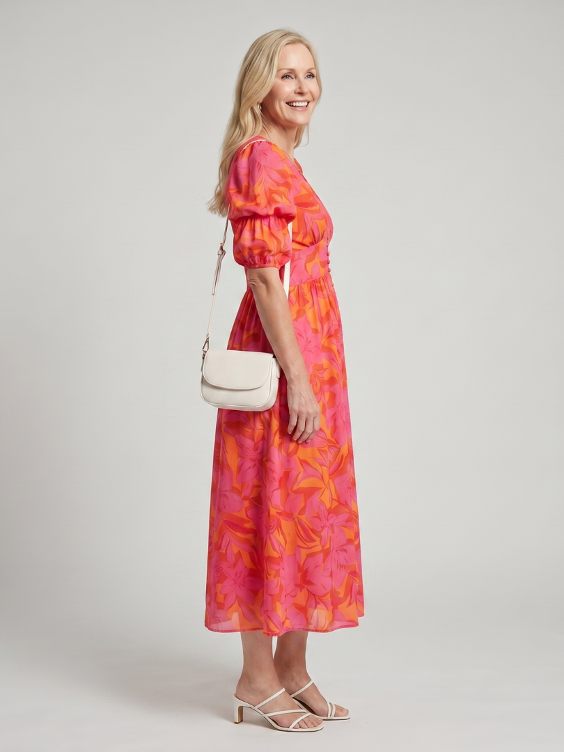 Zarelle | Puff Sleeve V-Neck Bold Floral Mini Dress