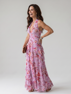 Nori | Halterneck Ruched Bodice Floral Maxi Dress
