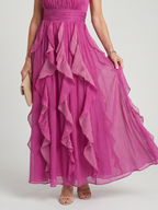 Orea | High Neck Ruched Ruffle Maxi Dress