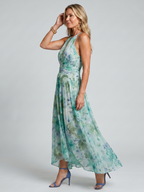 Portia | Pleated Halterneck Soft Floral Mini Dress