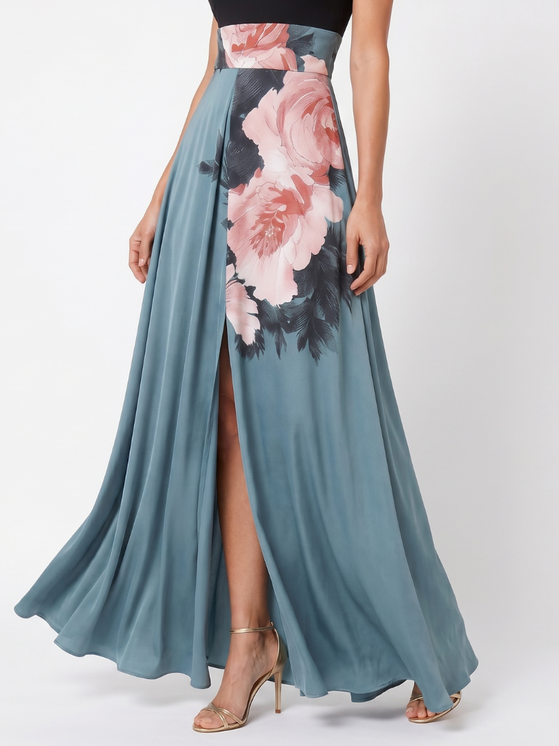 Olympas | Halterneck Floral Skirt Maxi Dress