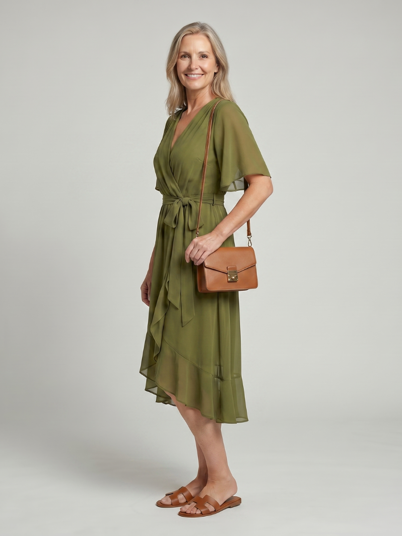Keziah | Short Sleeve Wrap Soft Flowing Hem Mini Dress