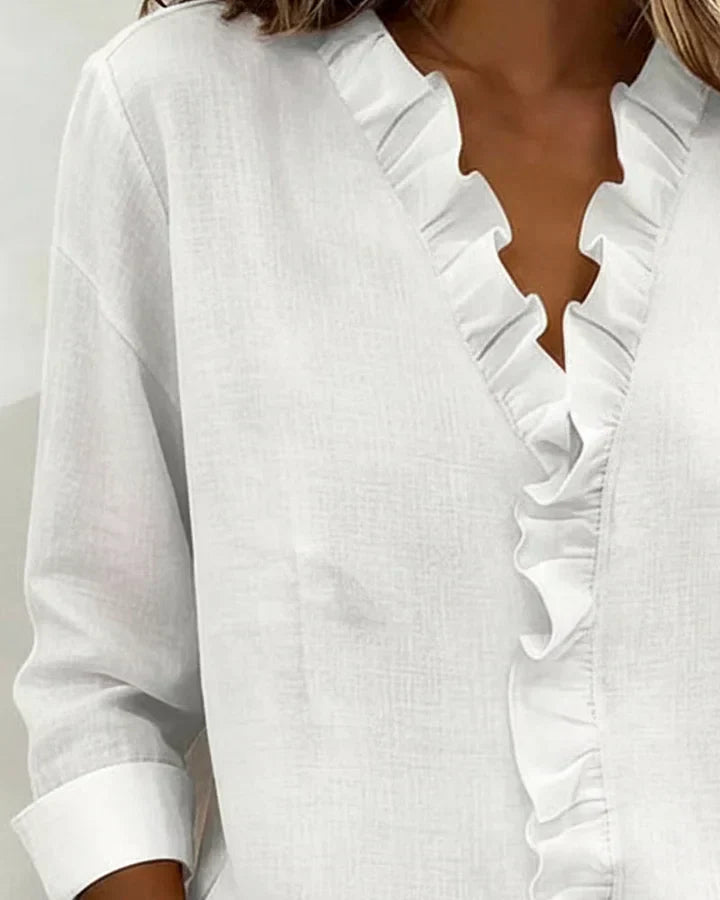 Susan | Ruffle V-Neck Long Sleeve Blouse