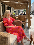 Zarelle | Puff Sleeve V-Neck Bold Floral Mini Dress
