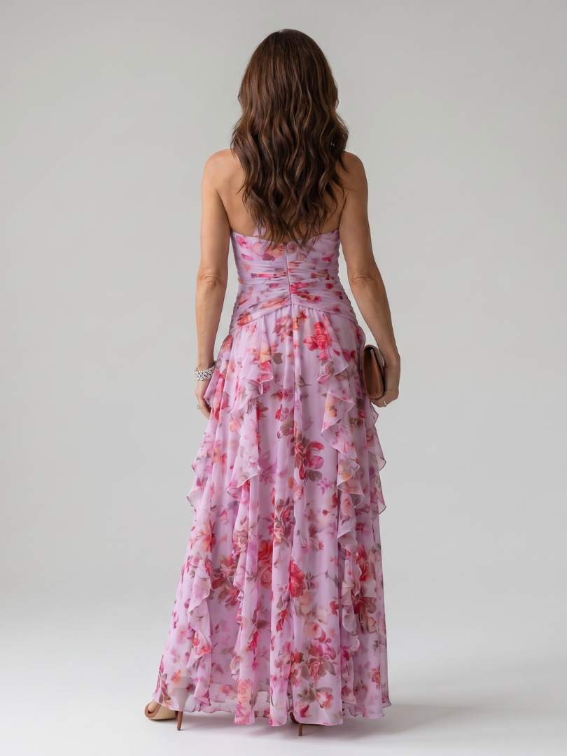 Nori | Halterneck Ruched Bodice Floral Maxi Dress