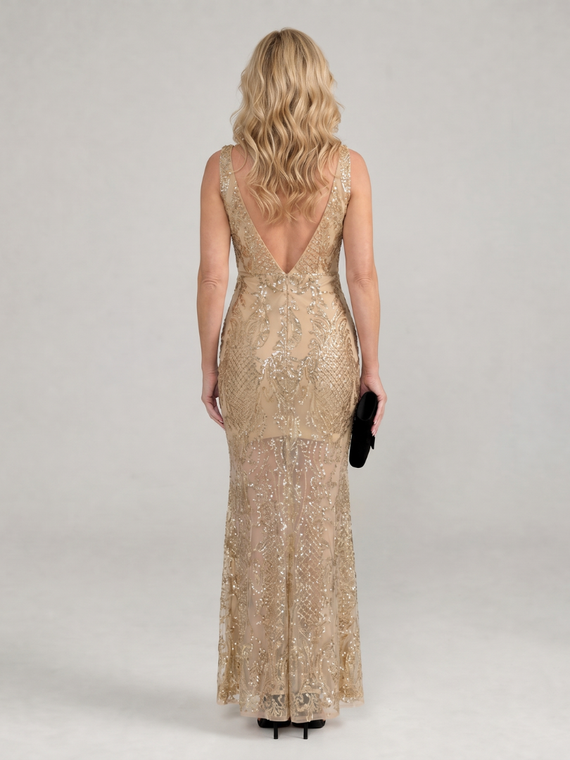 Sirea | Sequin Sleeveless Sheer Panel Mini Dress