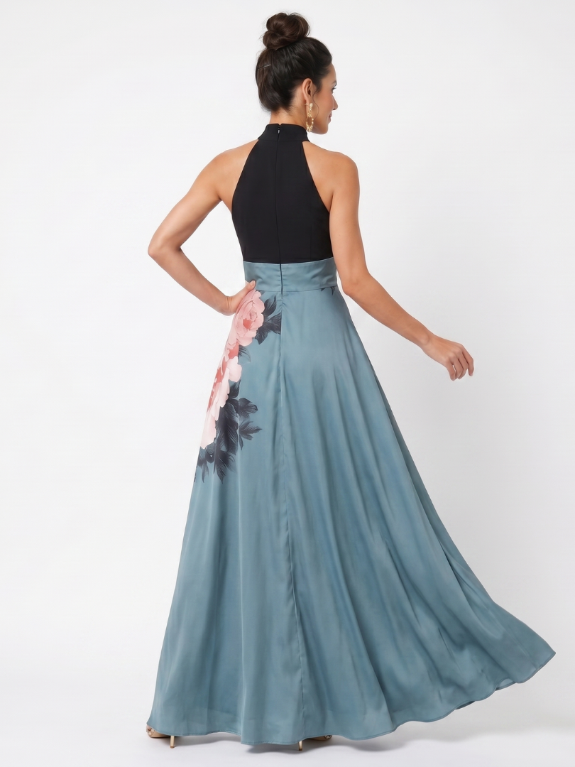 Olympas | Halterneck Floral Skirt Maxi Dress