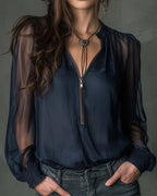Helen | Half-Zip Long Sleeve Knit Blouse