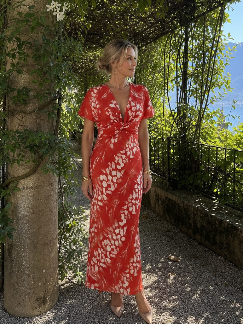 Astra | Short Sleeve Abstract Print Maxi Dress