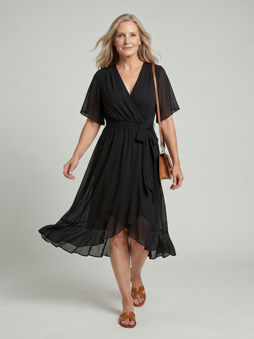 Keziah | Short Sleeve Wrap Soft Flowing Hem Mini Dress
