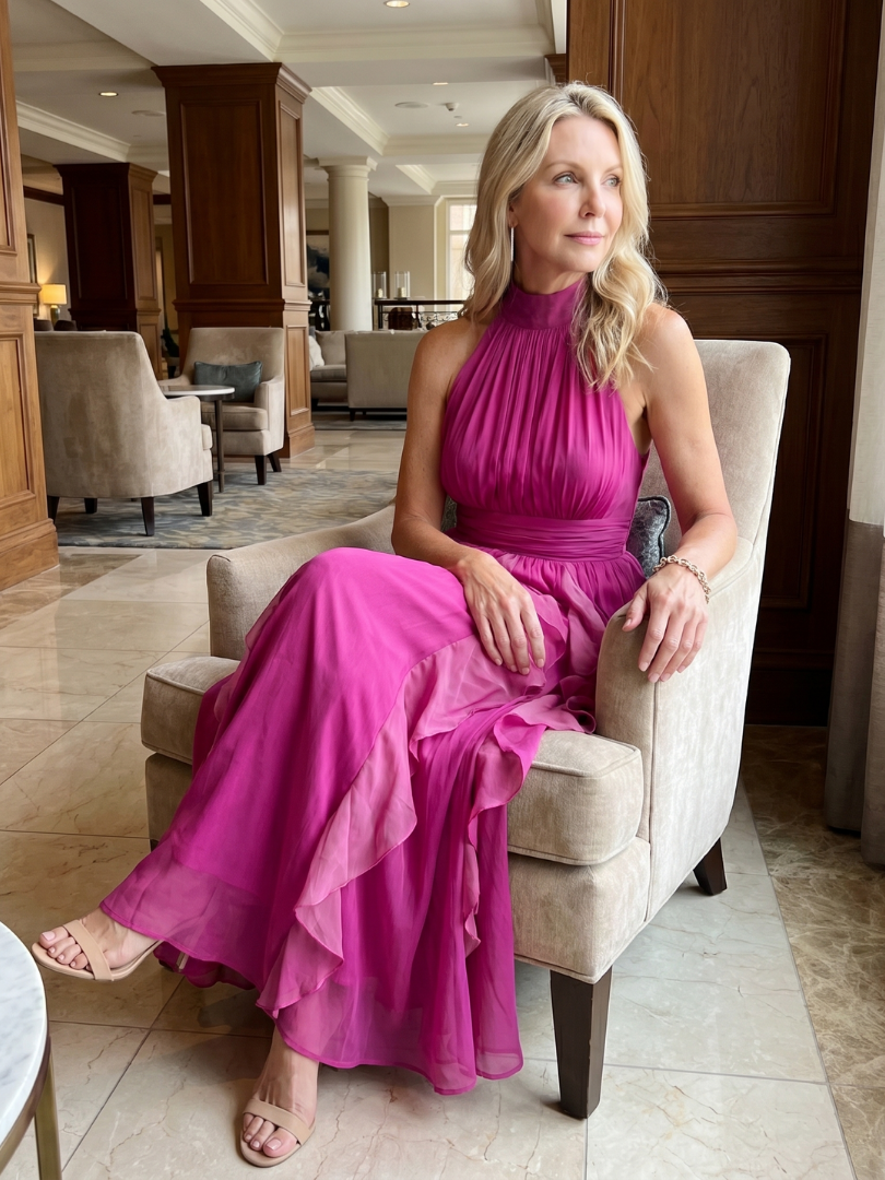 Orea | High Neck Ruched Ruffle Maxi Dress
