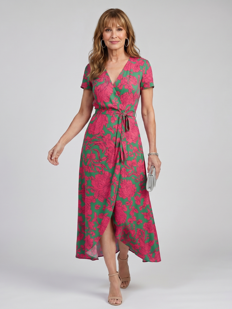 Priya | Short Sleeve Floral Wrap Mini Dress