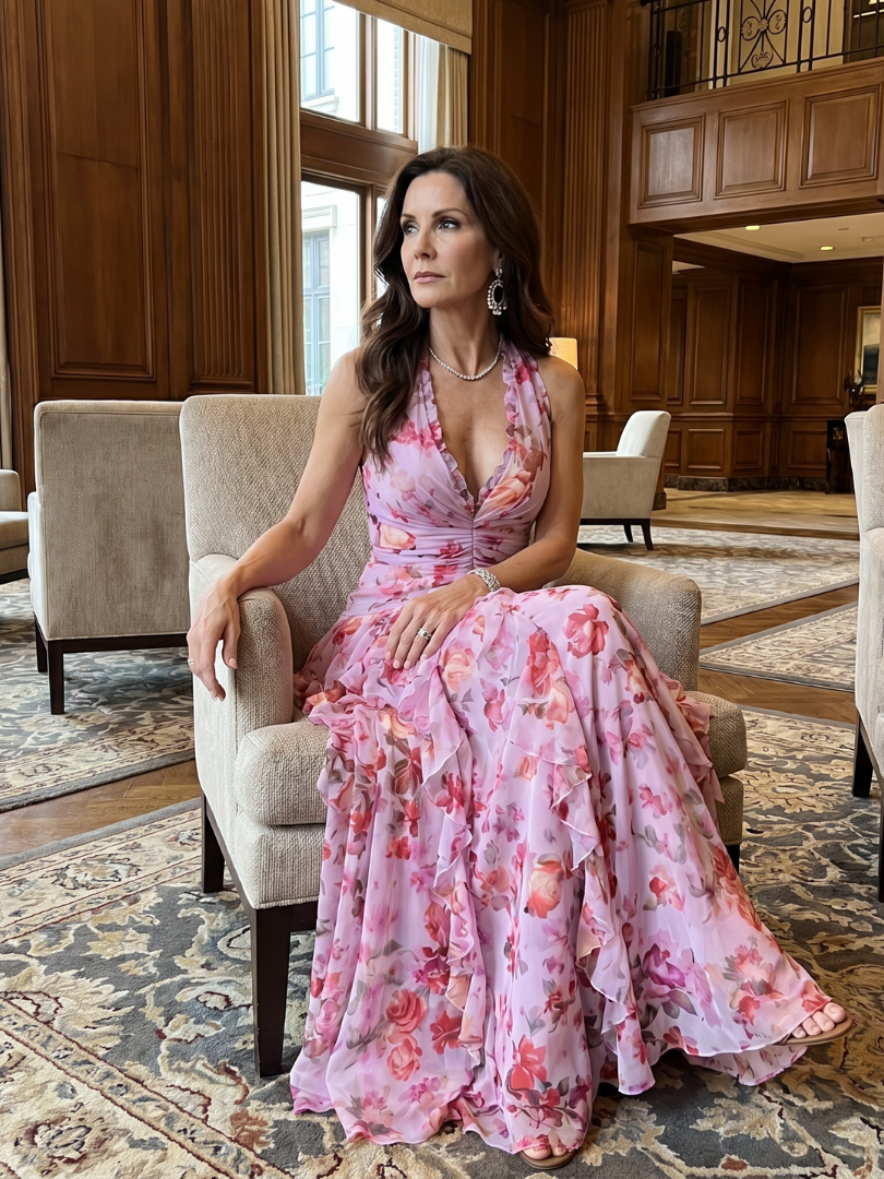 Nori | Halterneck Ruched Bodice Floral Maxi Dress