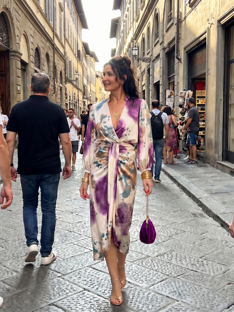 Valentina | Cross-Wrap Tie-Waist Printed Mini Dress
