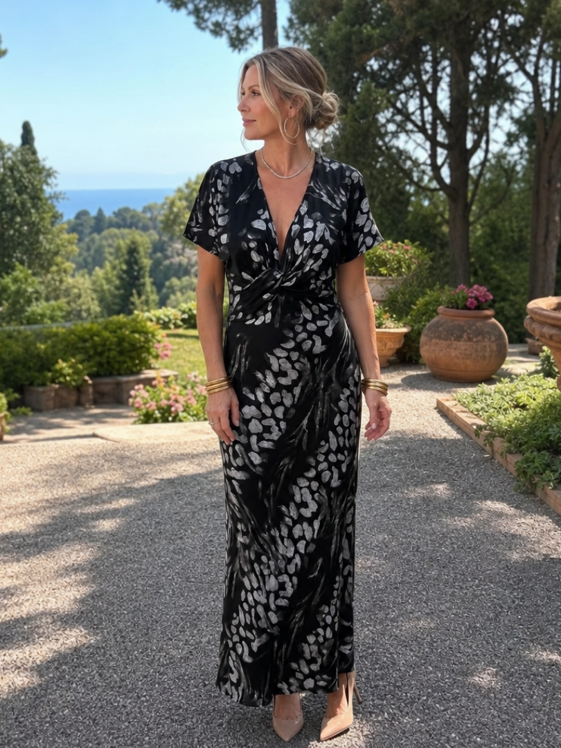 Astra | Short Sleeve Abstract Print Maxi Dress