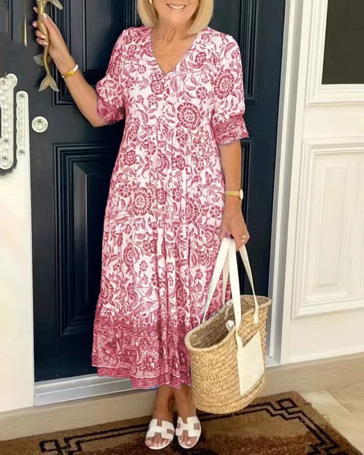 Keisha | Graceful Floral V-Neck Dress
