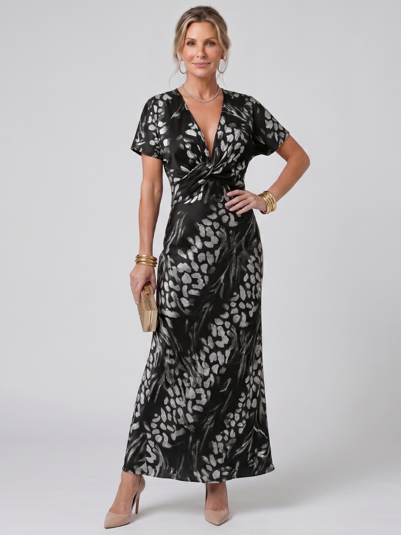Astra | Short Sleeve Abstract Print Maxi Dress