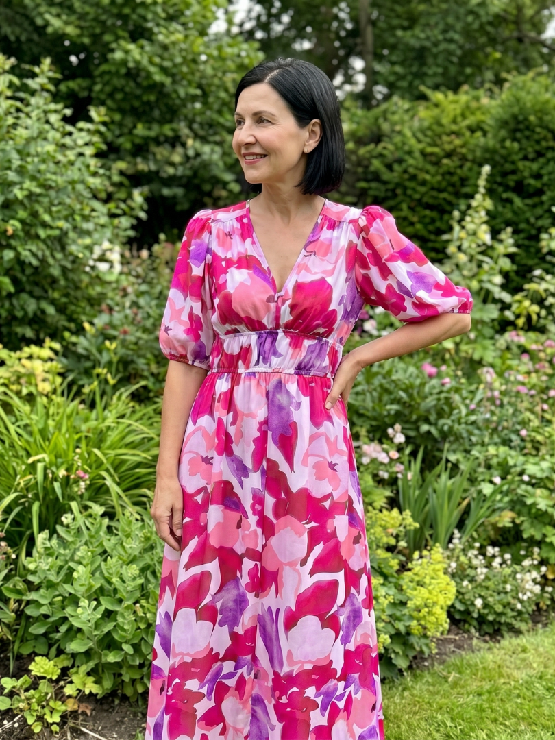 Candlia | Puff Sleeve V-Neck Abstract Print Mini Dress