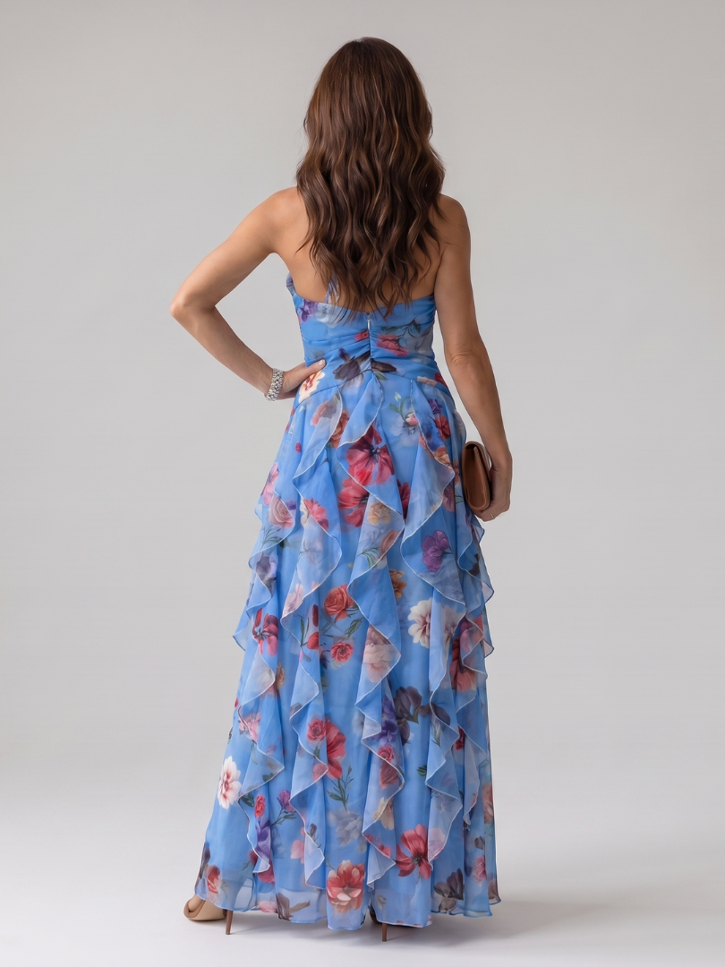 Nori | Halterneck Ruched Bodice Floral Maxi Dress