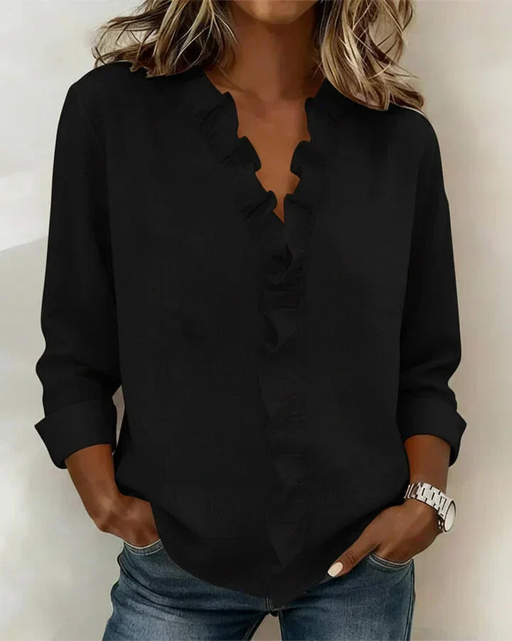 Susan | Ruffle V-Neck Long Sleeve Blouse