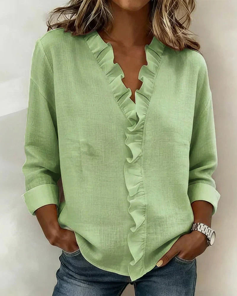 Susan | Ruffle V-Neck Long Sleeve Blouse