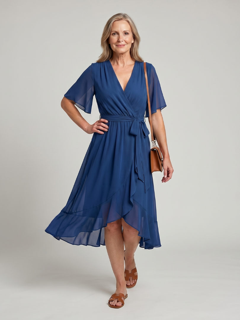 Keziah | Short Sleeve Wrap Soft Flowing Hem Mini Dress