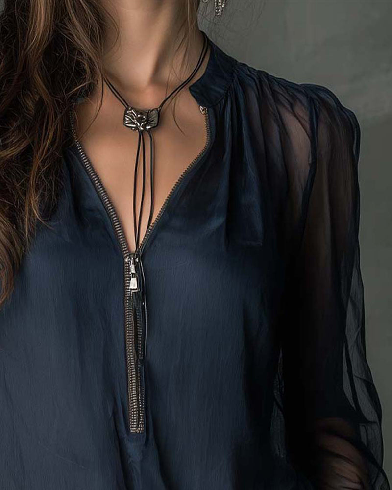 Helen | Half-Zip Long Sleeve Knit Blouse