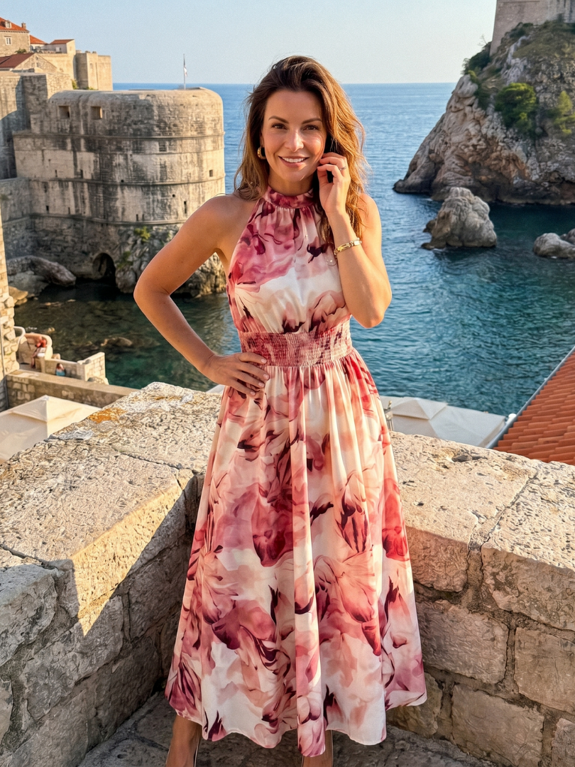 Olivia | Ruched Waist Abstract Print Mini Dress